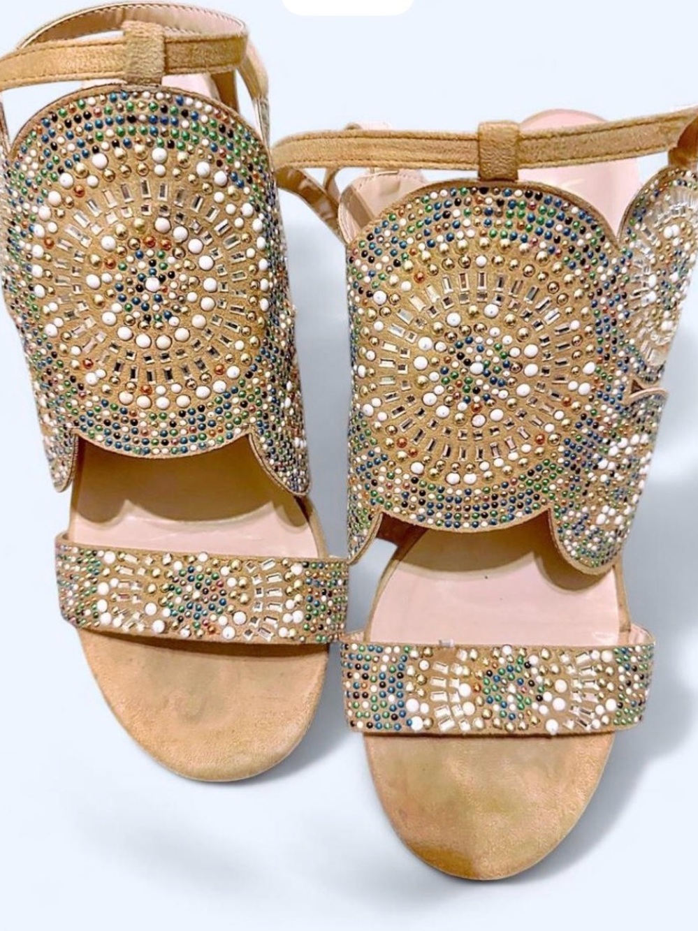 VENUS Gold-Beaded Open Toe Sandals with Multicolor Accents